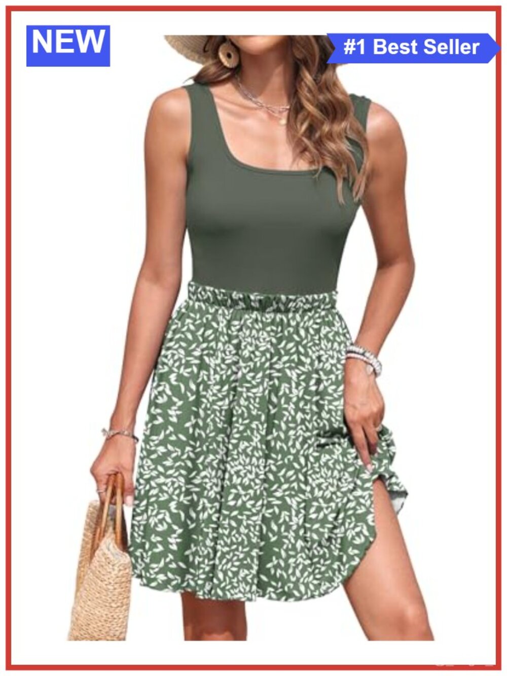 Sleeveless Square Neck Summer Mini Dress with Pockets Fit & Flare